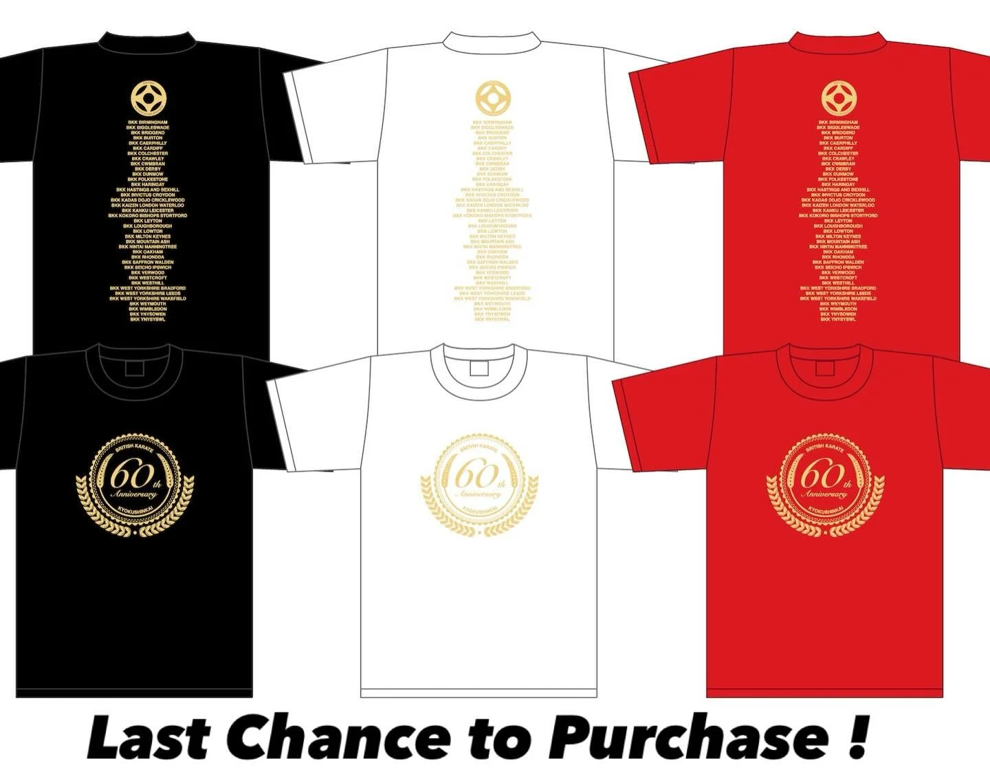 Only a 7 T-shirts left

White Youth/Small/Medium
Black Medium/Large
Red Small/Medium

&pound;17.99 including postage. 

Email gbkyokushinkai@gmail.com