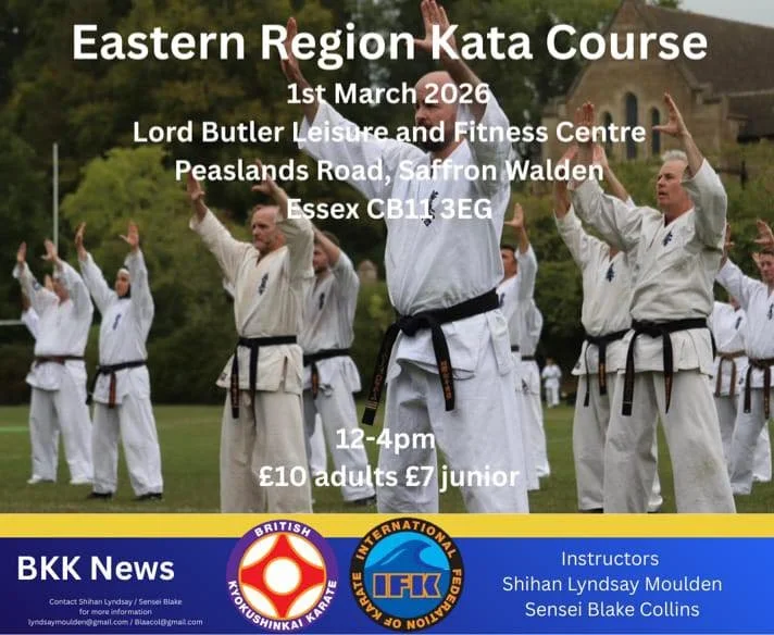 Eastern Region Kata Course - 1st March 2026.

This is open to all grades, from those wishing to be selected for international tournaments and the Wales v England, to those wanting to work kata for grading or personal progress. 

Please see the detail