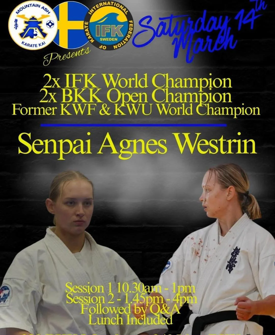 ❗️There are limited spaces left on the seminar with Senpai Agnes Westrin on Saturday 14th March. If you would like to join, please email janandpip1@gmail.com as soon as possible. Your place must be reserved in order to attend.❗️

The cost is &pound;3