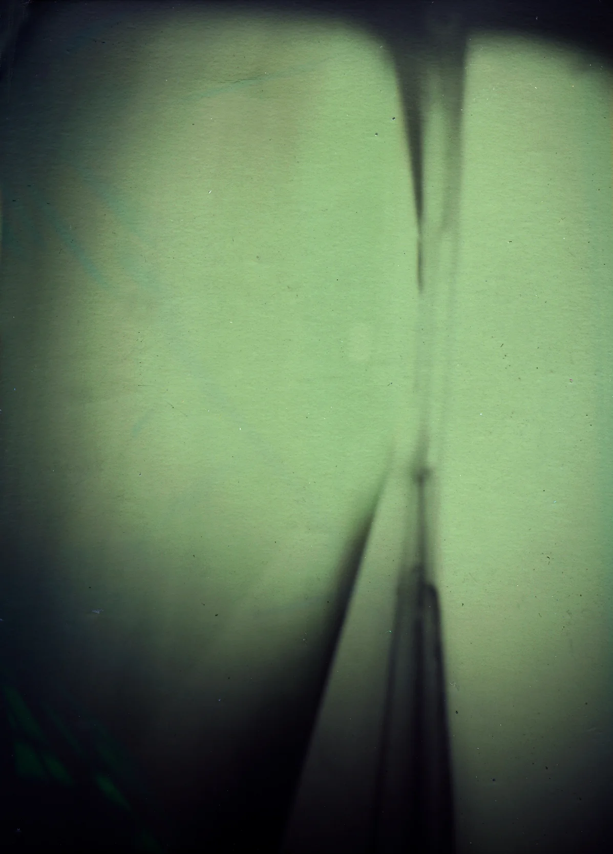 90 Day pinhole exposure by Janet Neuhauser (between the curtains and the vellum covered windows) Taken down on World Wide Pinhole Day.