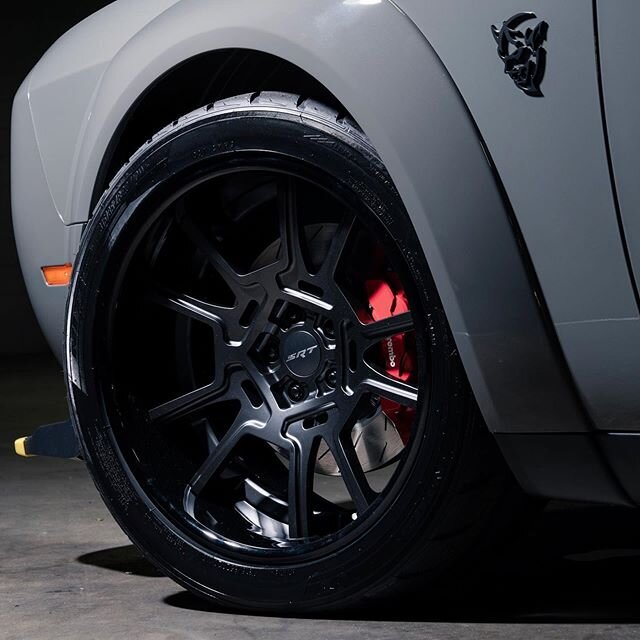 20&rdquo; Three piece wheels ready for some track time on a Demon | Satin black with gloss black lips | #KeepItA1 #Alpha1wheels