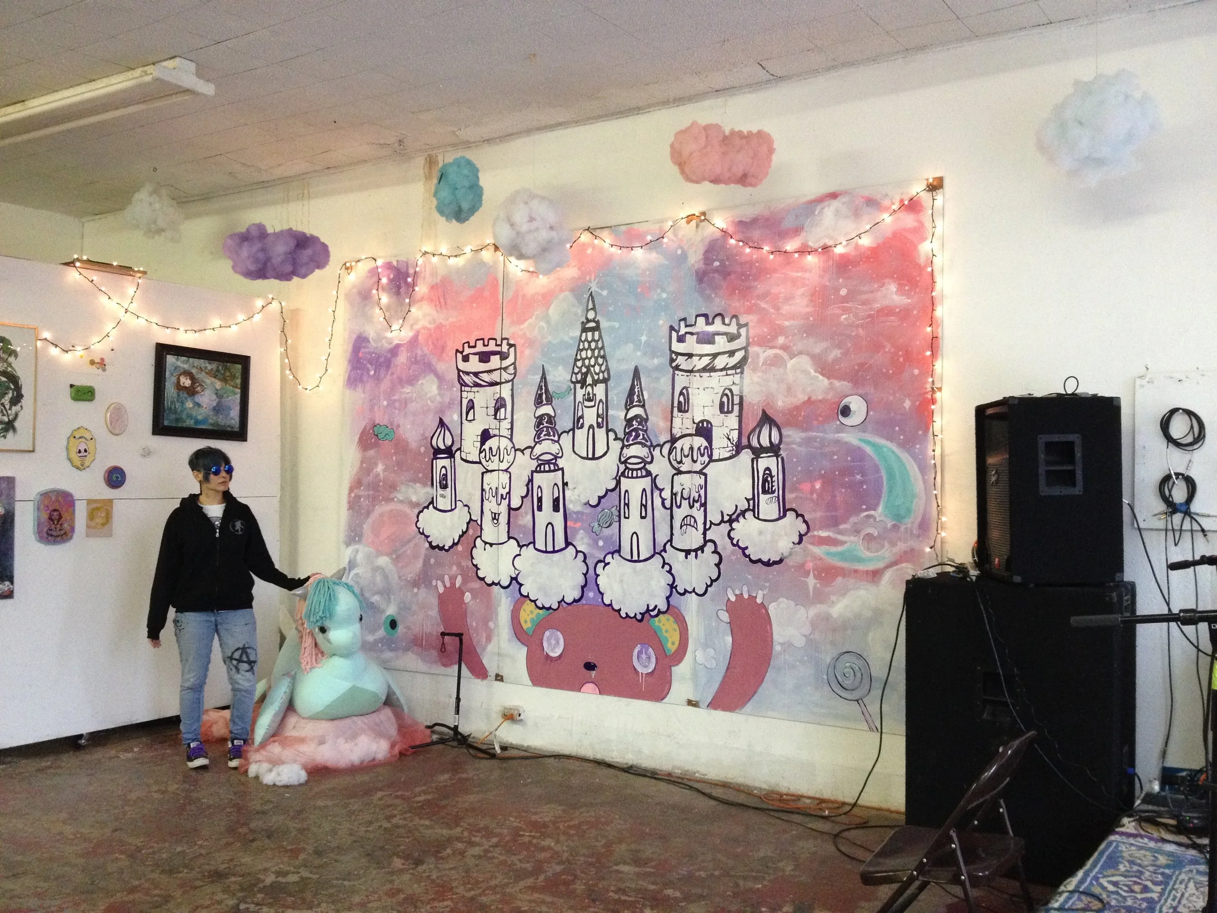 An image showing the finished Mystikawai Kloud Castle mural designed by Jenna Bryan and executed by Julius and Derrick Adams