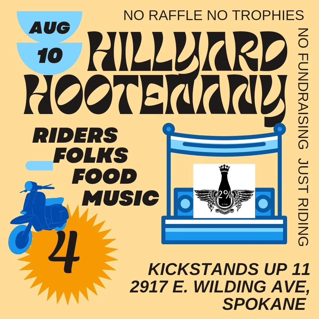 Link in bio. No raffle. No fundraiser. No trophies. Just riding with folks around town and ending at a classic backyard hangout. #hootenany #twopercentscooters #spokanewashington #rideoutormissout