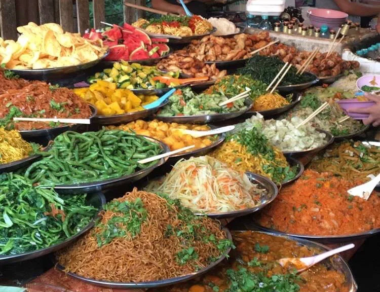 Vegetarian buffet at market. All you can eat, $1.50 per bowl. We ate here almost everyday we were in Luang Prabang.