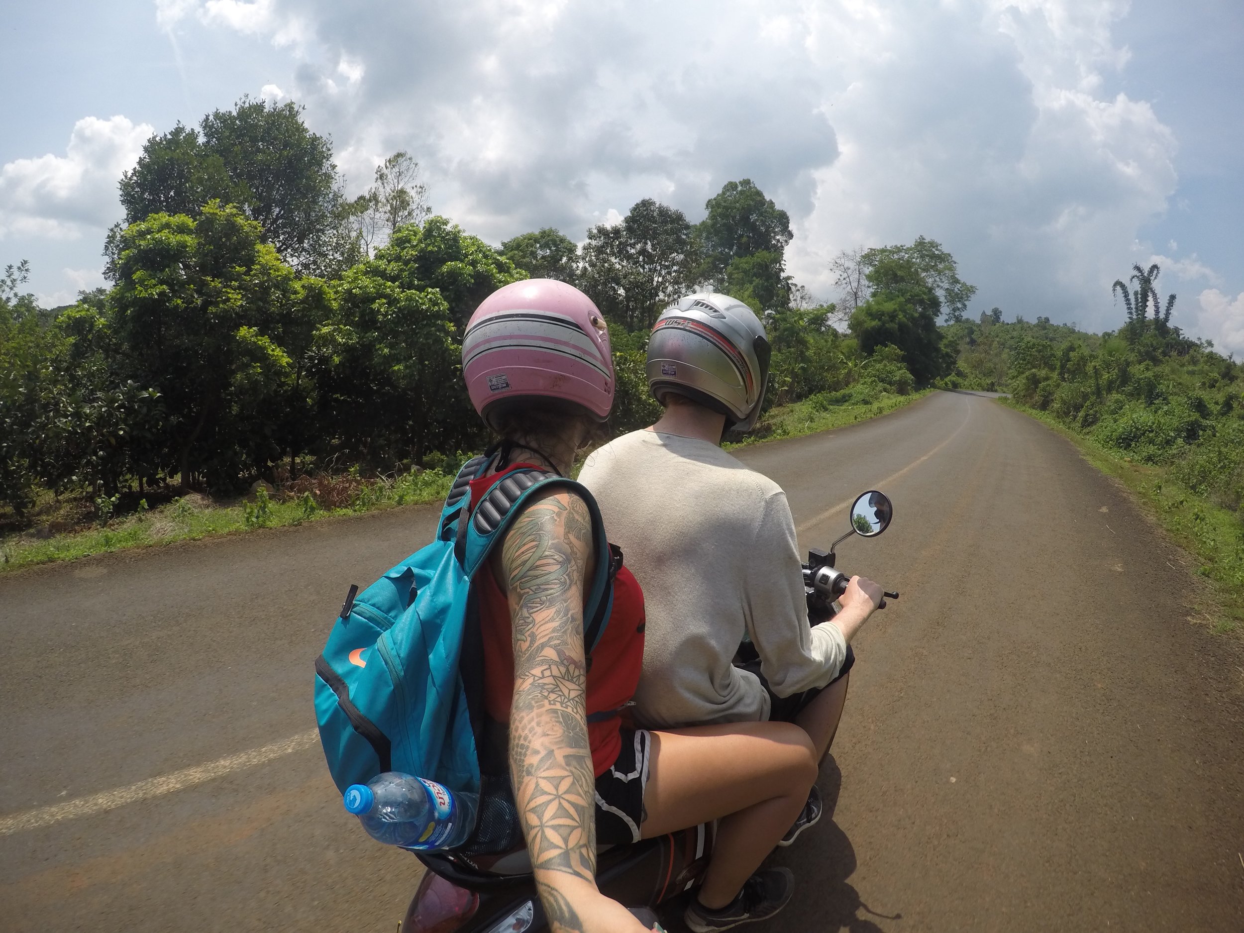 On the road.