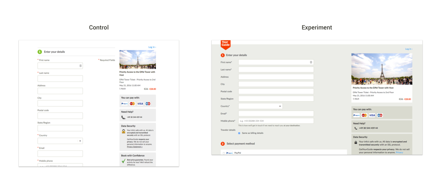 Will the new layout of the personal detail's website make more customers finish the booking process? An A/B test will tell us.