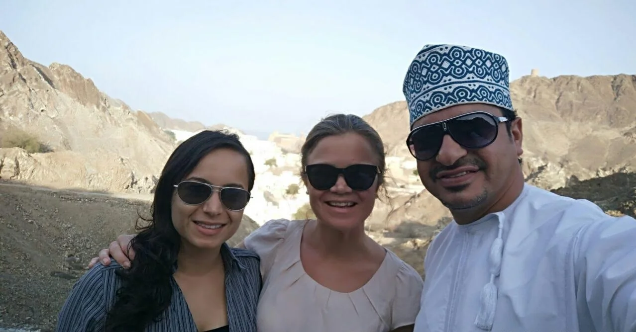 Pamela and Julia with a local tour guide in Oman.