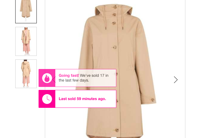 House of Fraser displays real-time activity on their site , both on the search and product page.