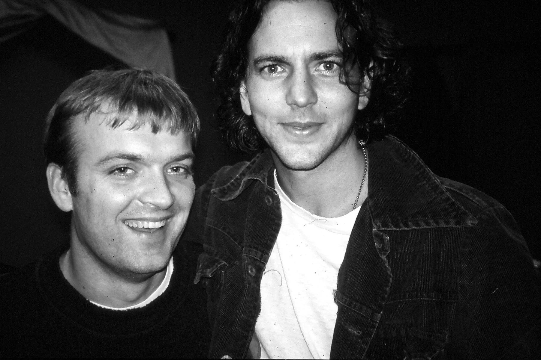 The writer-to-be dozes off for a moment backstage after an incredibly long day, but wakes up suddenly with somebody hopping in his lap, wrapping an arm around his shoulder, looking him straight in the eyes with a laugh and saying something he doesn’t comprehend a word of. Kurt Block reacts quickly and captures the moment on film. Henrik Tuxen & Eddie Vedder. Barcelona, Spain. November 22, 1996. Photo: Kurt Bloch. (From chapter 1)