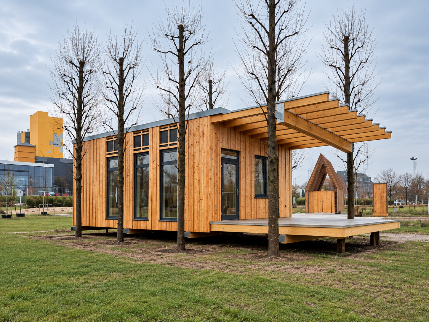 Moderner Holzpavillon im Winterpark.png