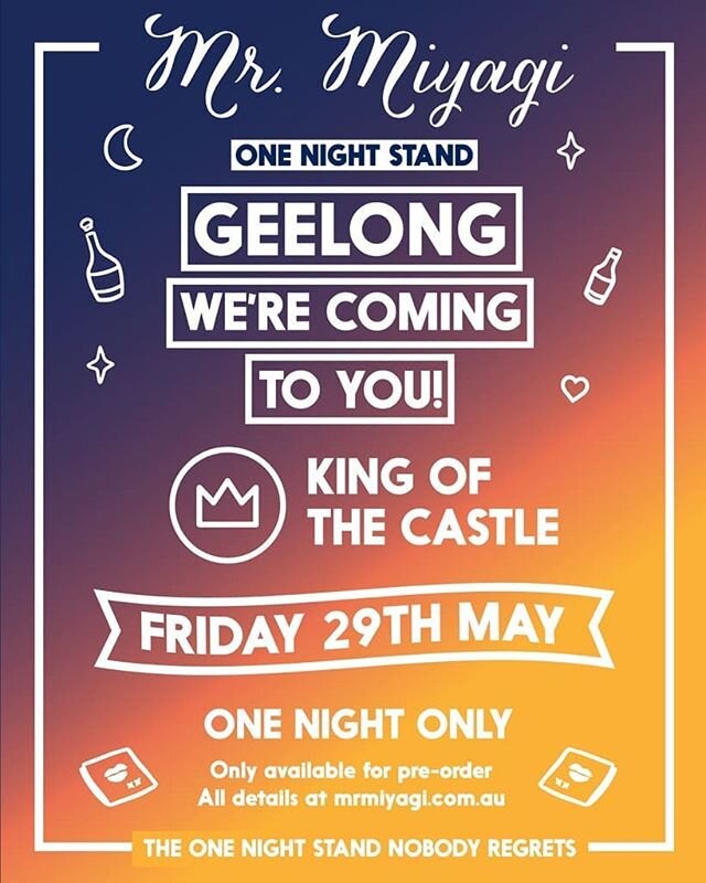 UM, GET EXCITED GEELONG 😍
You'd be living under a rock if you haven't heard of the legends from @mrmiyagimelbourne and their UNREAL food 🥢 Here is a chance to eat their goods in the comfort of your own home THIS Friday with their One Night Stand held by yours truly 👑

Jump online and pre order at mrmiyagi.com.au 👈

#kingofthecastlecafe X #mrmiyagi