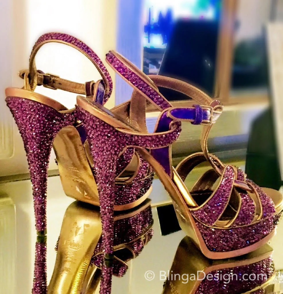 YSL Purple Tribute Crystal Sandals