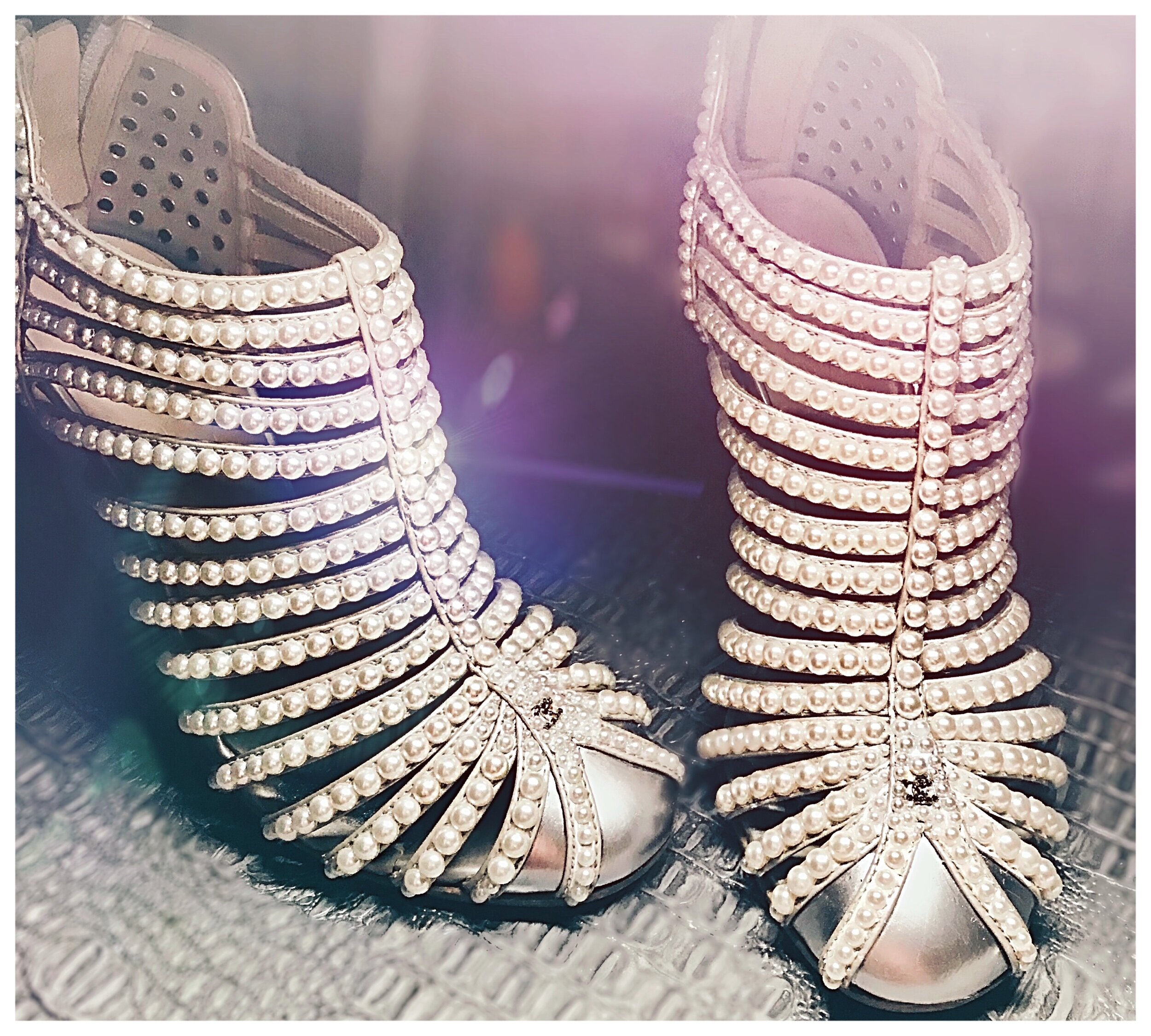 Chanel white pearl sandals