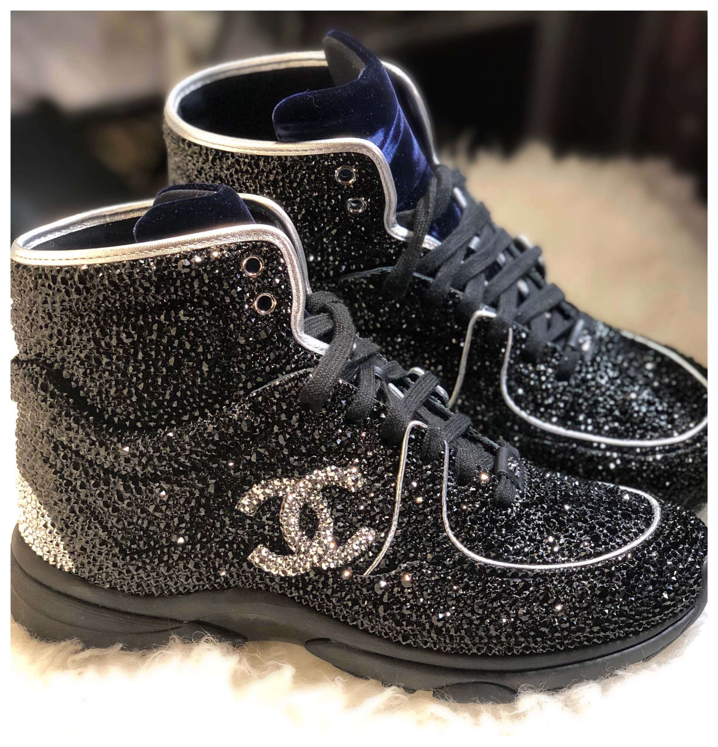 Chanel black crystal embellished sneakers