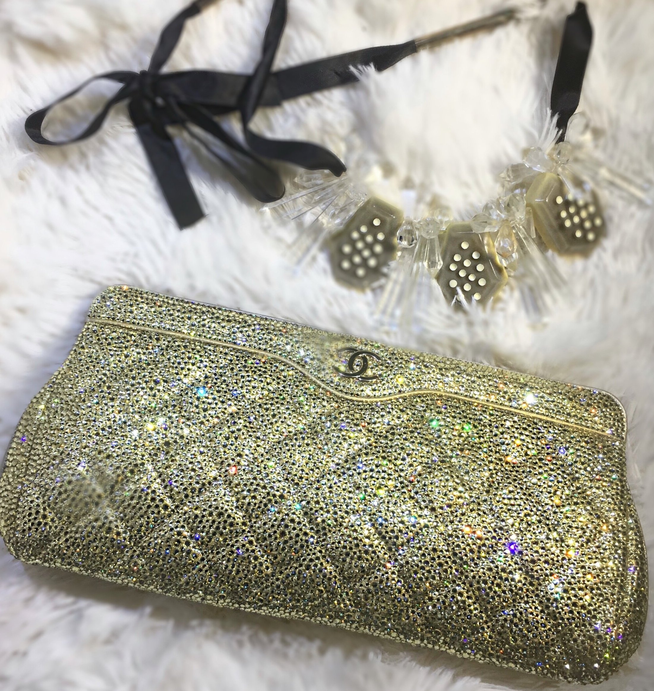 Chanel yellow crystal clutch