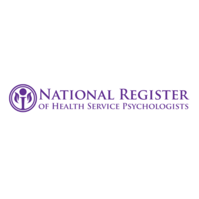 Logo of the National Register of Health Service Psychologists in purple text with circular emblem featuring abstract human figures.