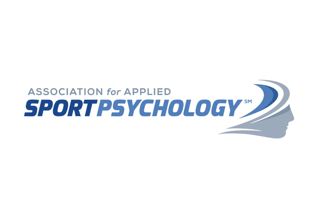 Logo of the Association for Applied Sport Psychology featuring the organization name and a stylized profile of a human face with lines suggesting movement or thought.
