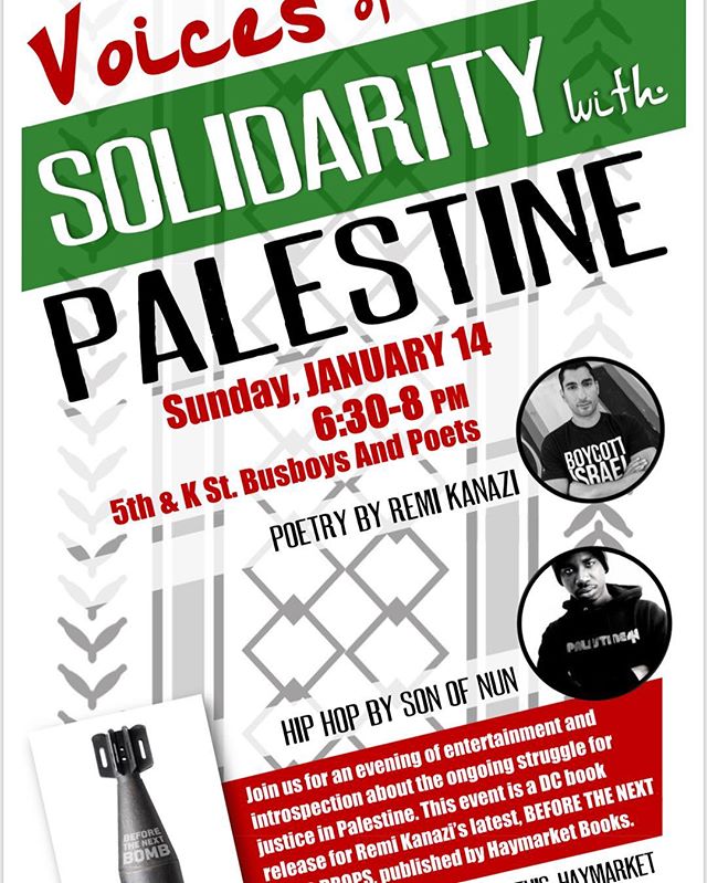 DC!! Catch me with @remikanazi at @busboysandpoets 1/14 #freepalestine @haymarketbooks #black4palestine