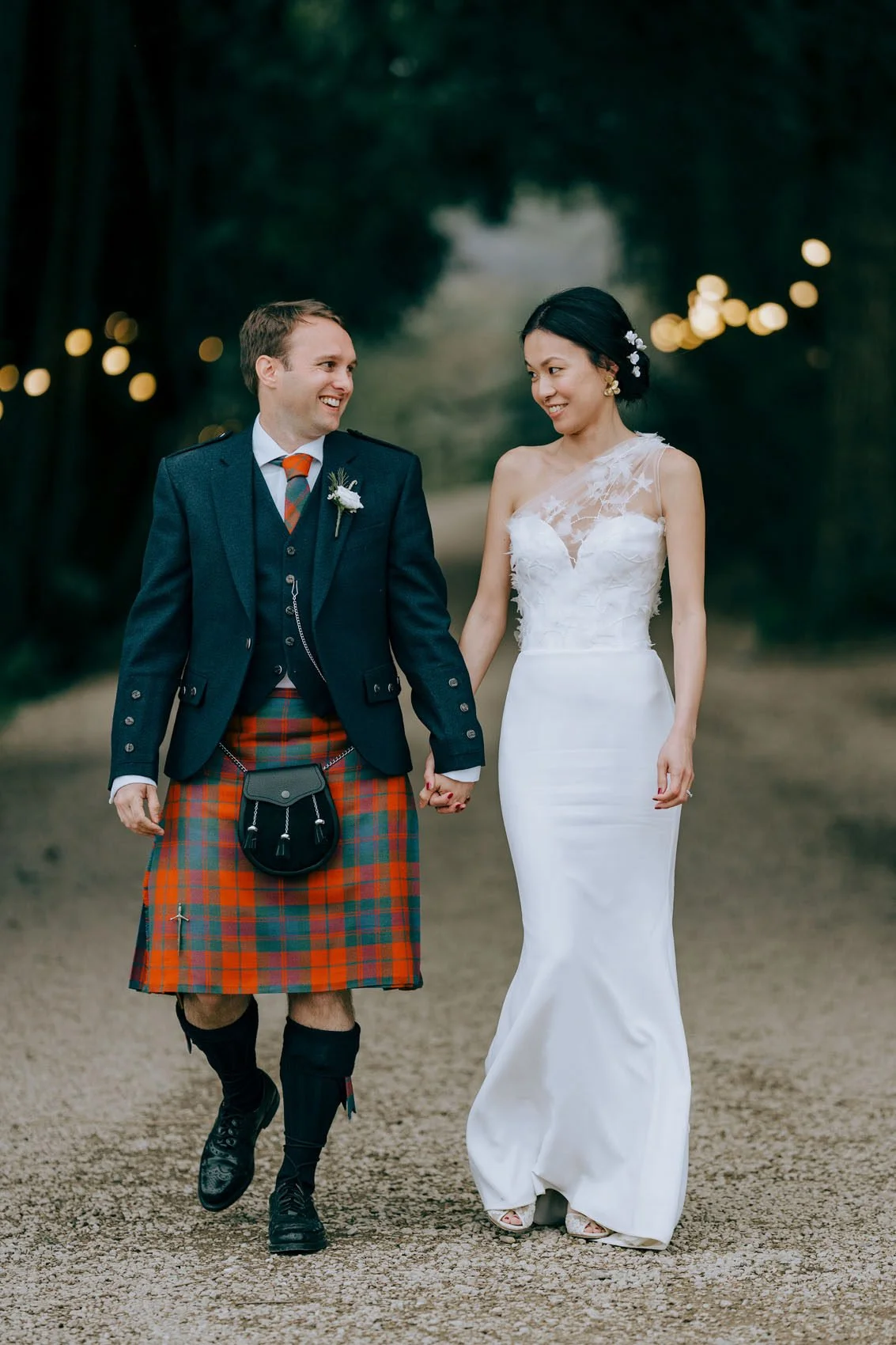 The groom in a kilt outside the marquee at Ballybeg House in Co Wicklow