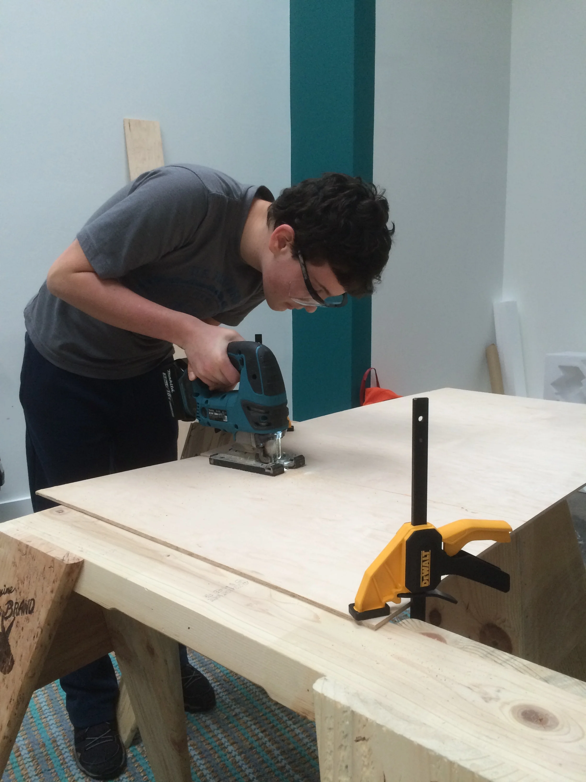 Cutting the frame for our rocket launch special effects.