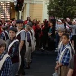 “NEWSIE” dancers on Main Street at the Magic Kingdom waiting before filming at 5:00 AM.