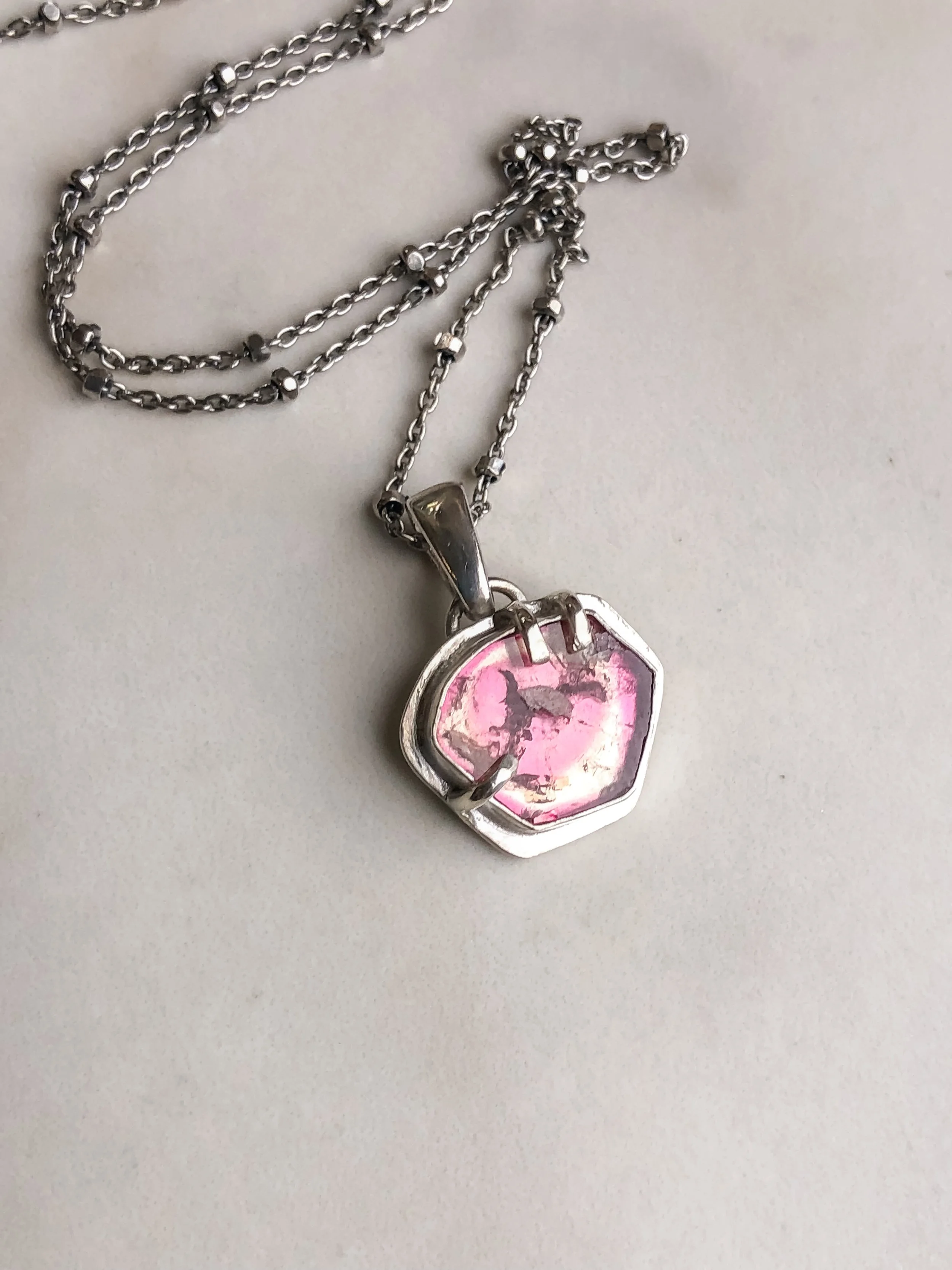 Pink Tourmaline Slice Necklace