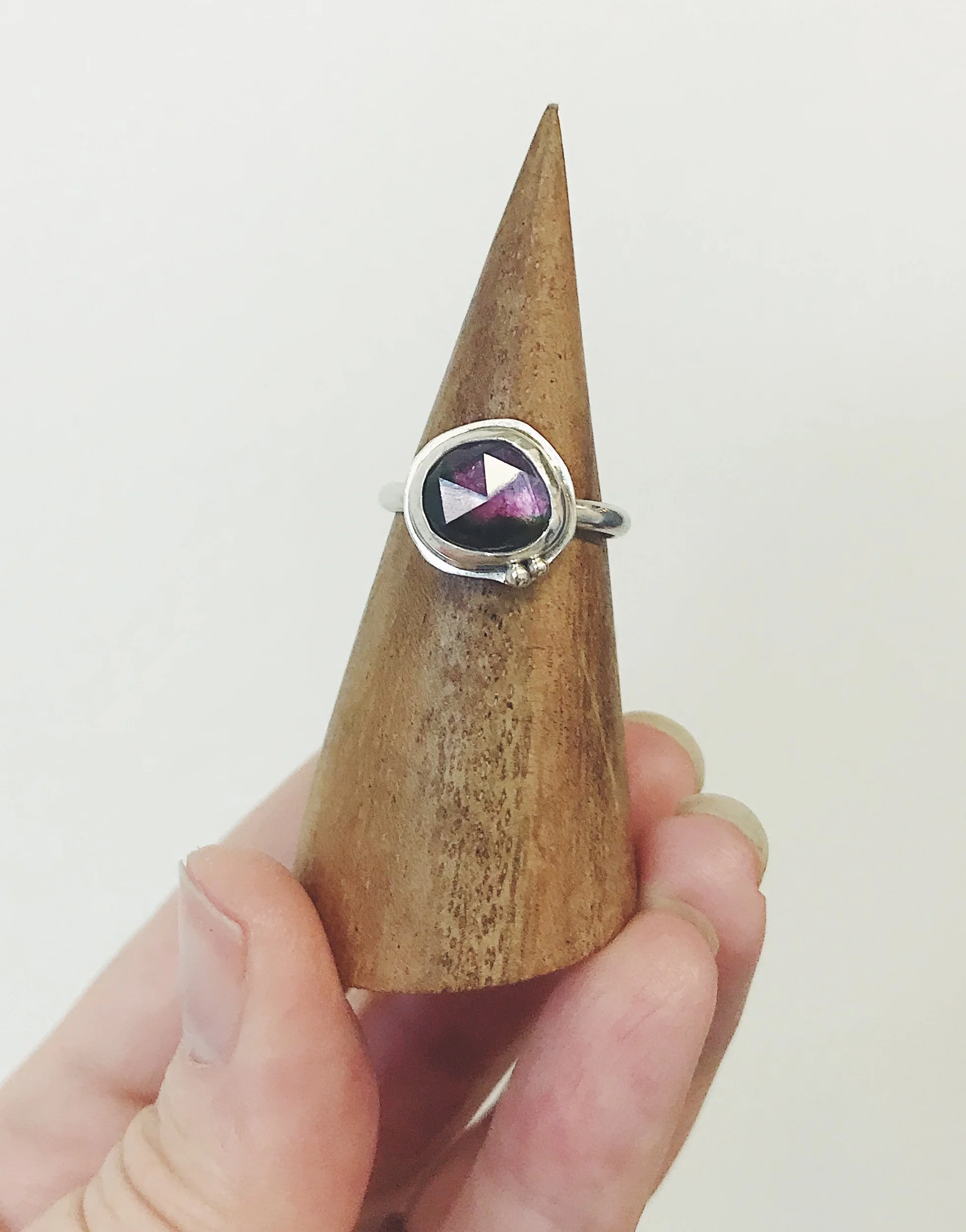 Watermelon Tourmaline Rose Cut Ring