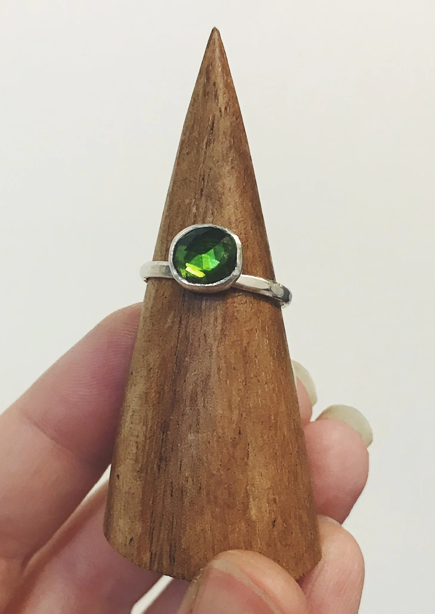 Emerald Green Tourmaline Rose Cut Ring