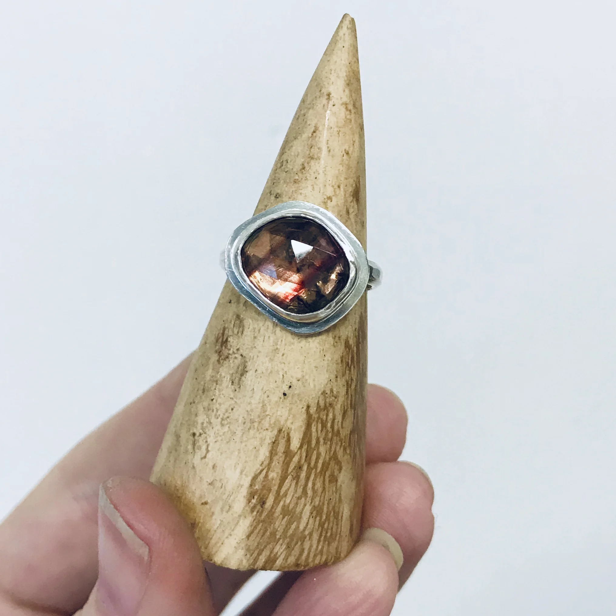Rose Cut Peachy Orange Tourmaline Ring