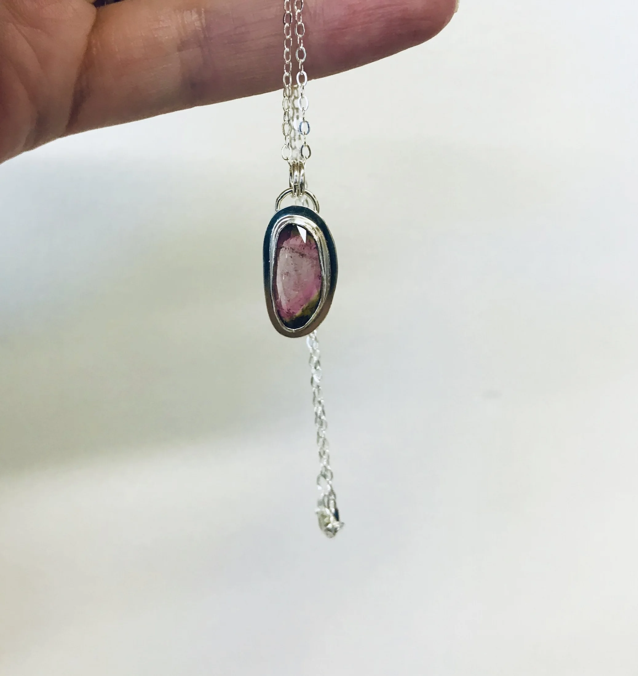 Rose Cut Watermelon Tourmaline Necklace