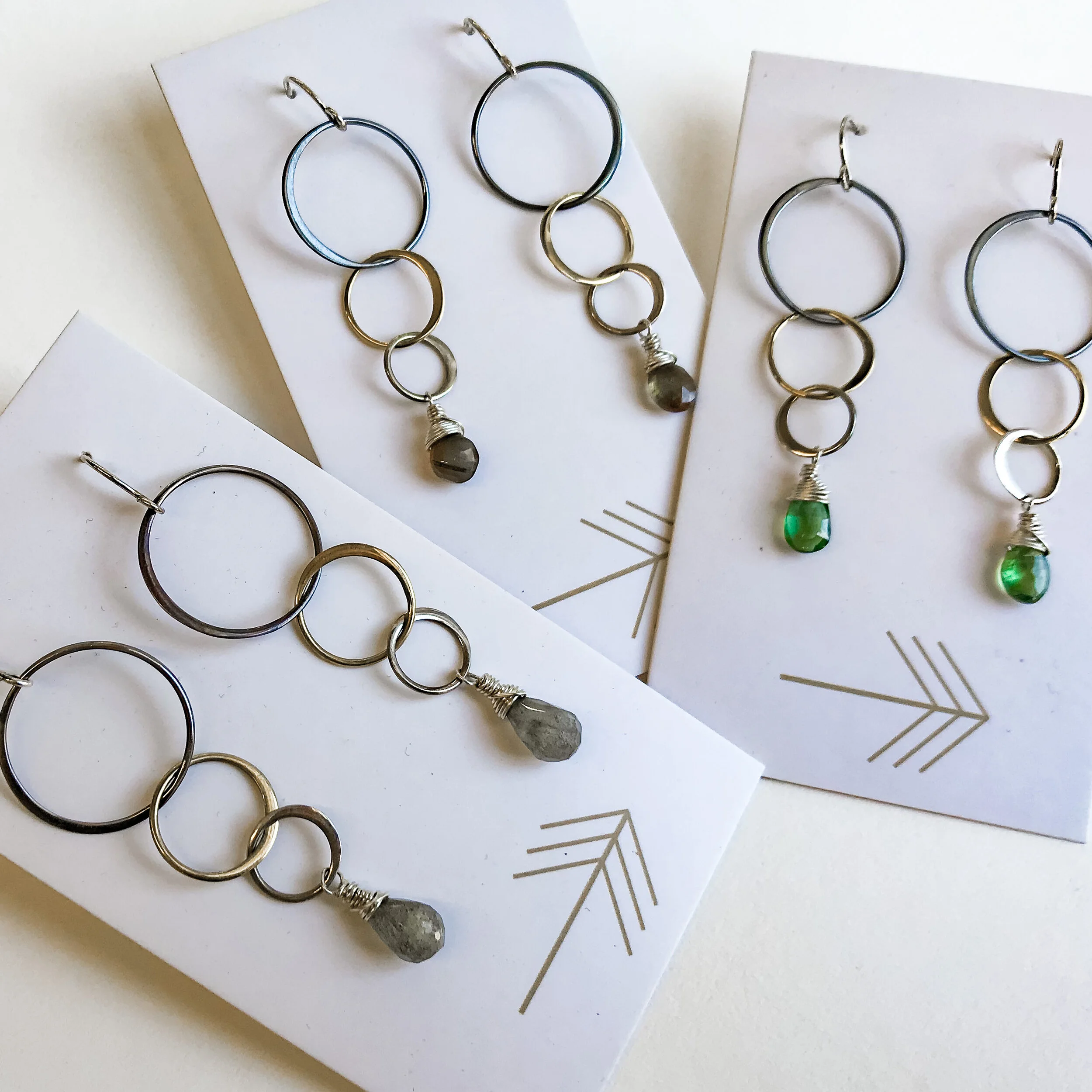 Gemstone Mixed Metal Triple Hoop Earrings
