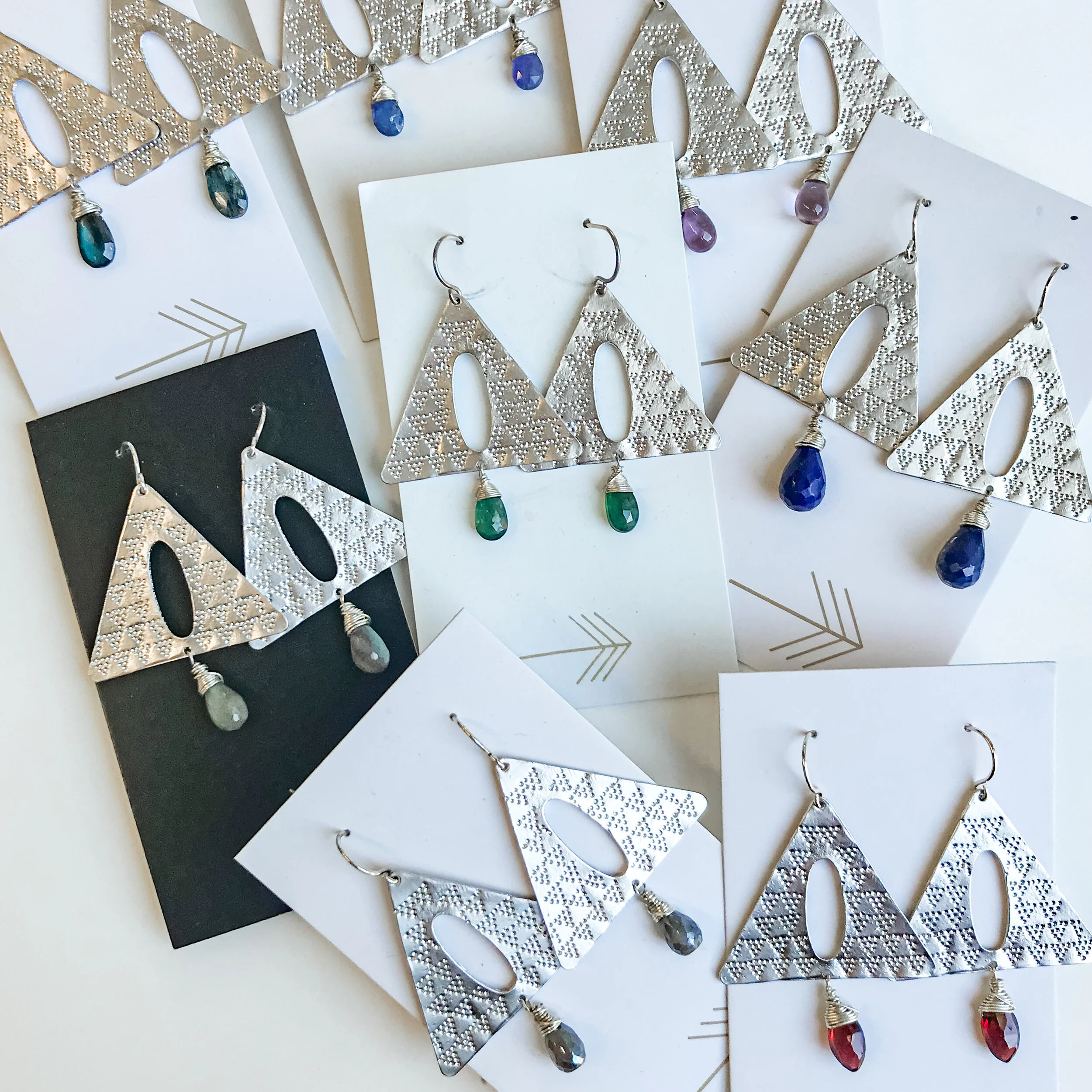 Gemstone Aztec Triangle Earrings