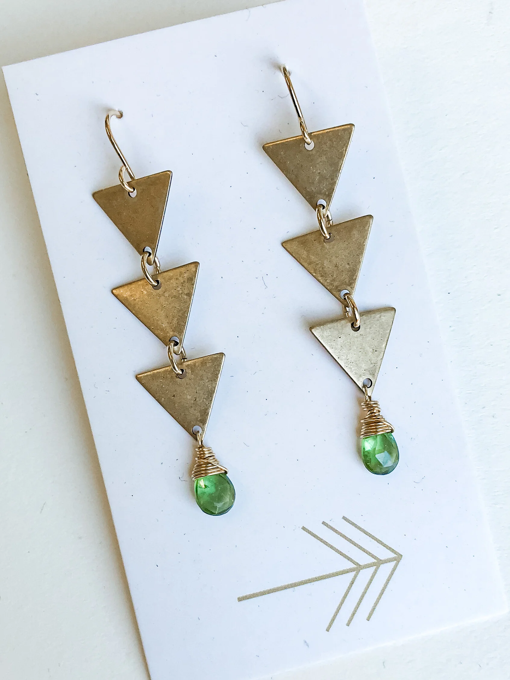 Triple Triangle Gemstone Earrings