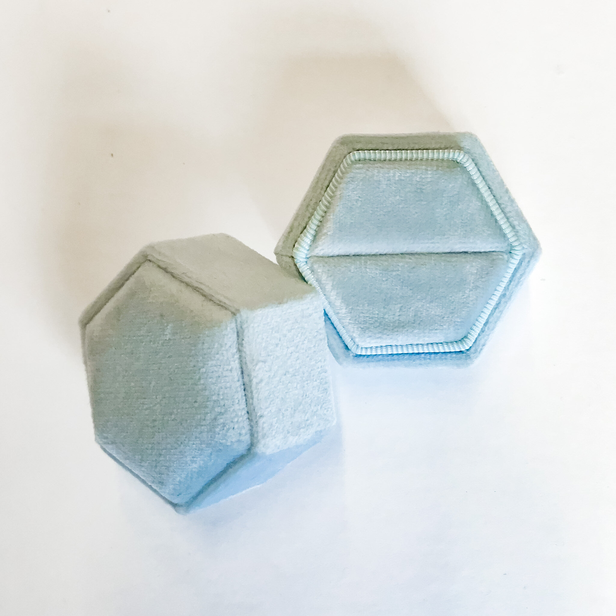 Velvet Hexagon Ring Box, Pale Blue