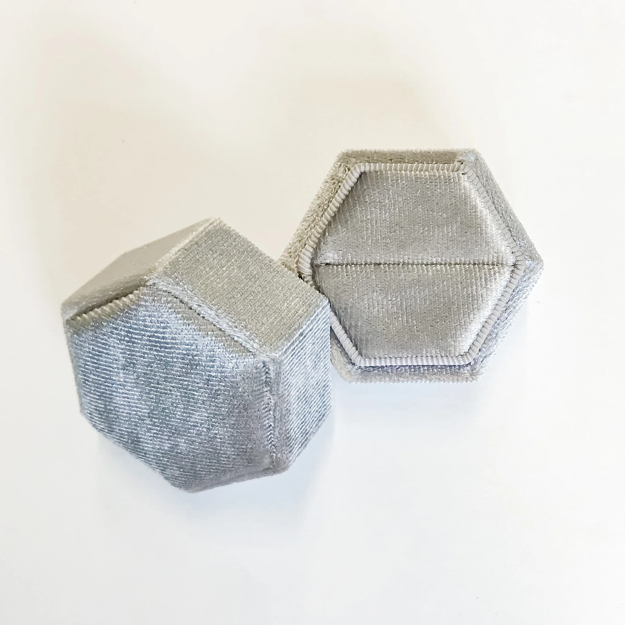 Velvet Hexagon Ring Box, Silver