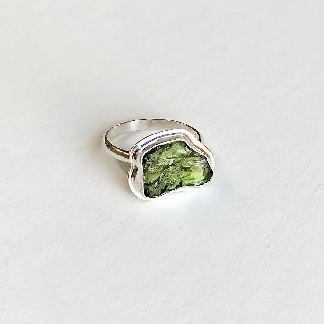 Natural Moldavite Ring, size 7.5