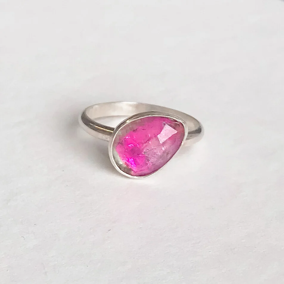 Rose Cut Pink Tourmaline Ring, size 7.75