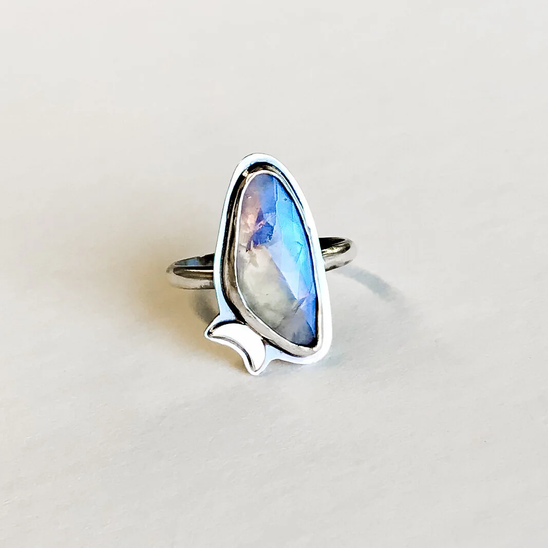 Moonstone Lunar Ring, size 6.5