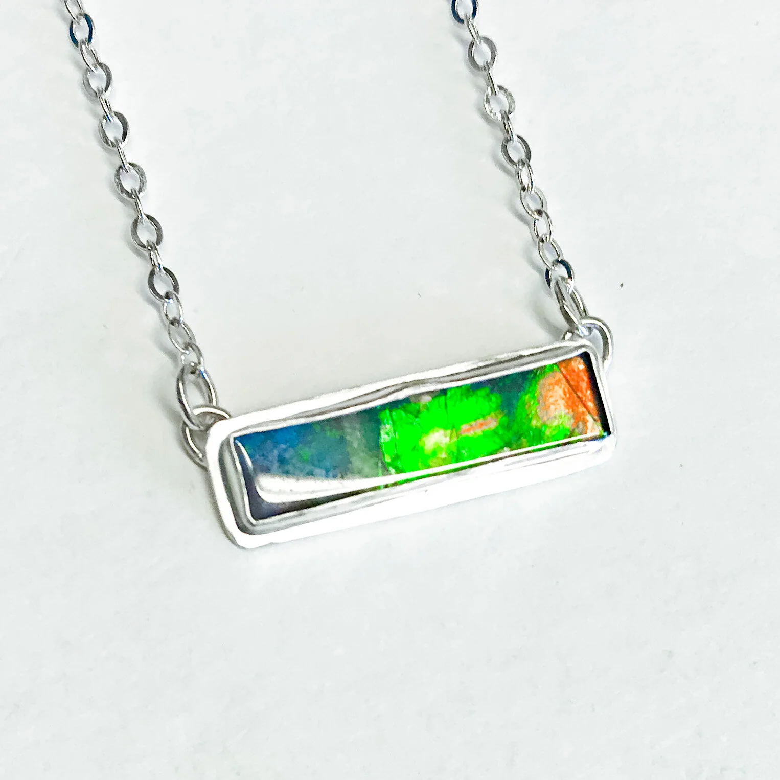 Rare Fiery Ammolite Bar Necklace