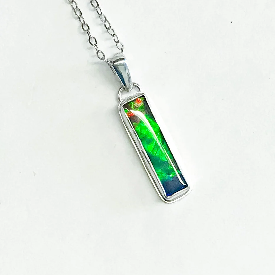 Rare Flashy Ammolite Vertical Bar Necklace