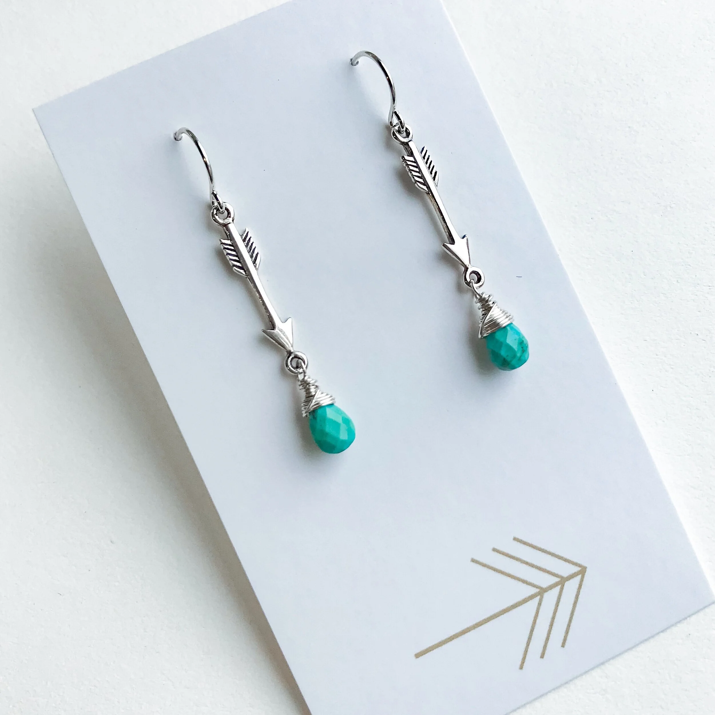 Sterling silver arrow earring with turquoise gemstone