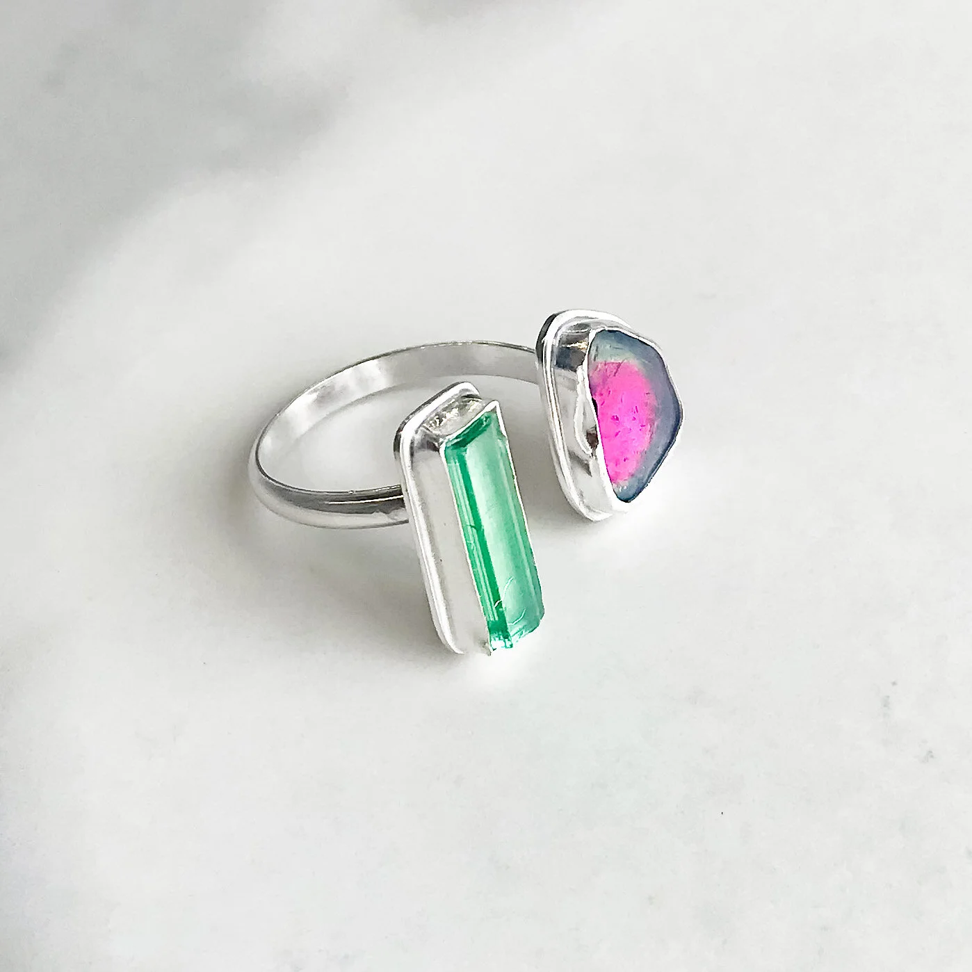 TDD Pink and Green Tourmaline Ring, size 7.75