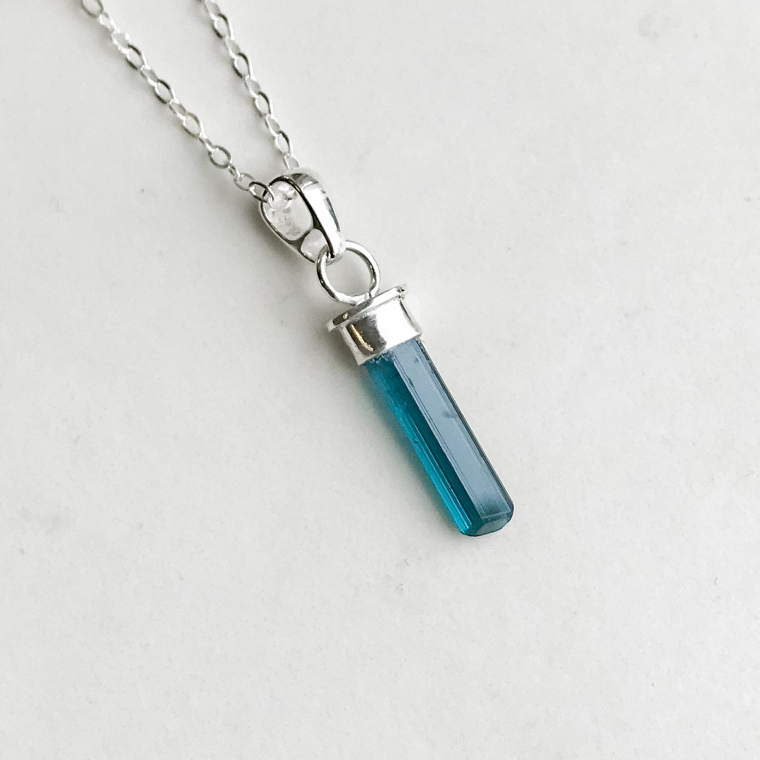 TDD Dark Blue Tourmaline Pencil Necklace