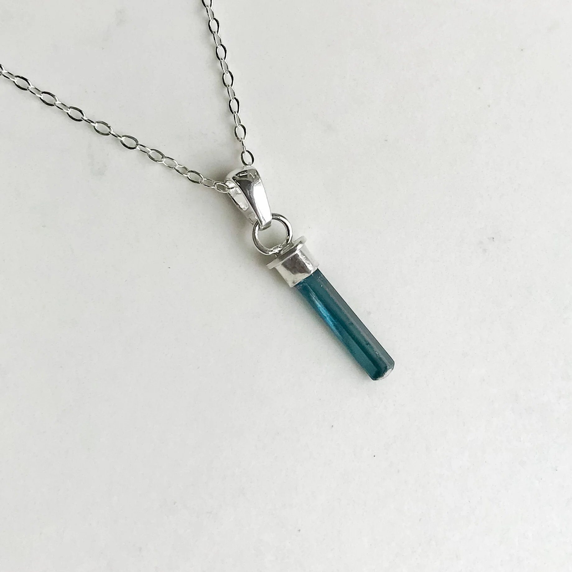 TDD Darkest Blue Tourmaline Pencil Necklace