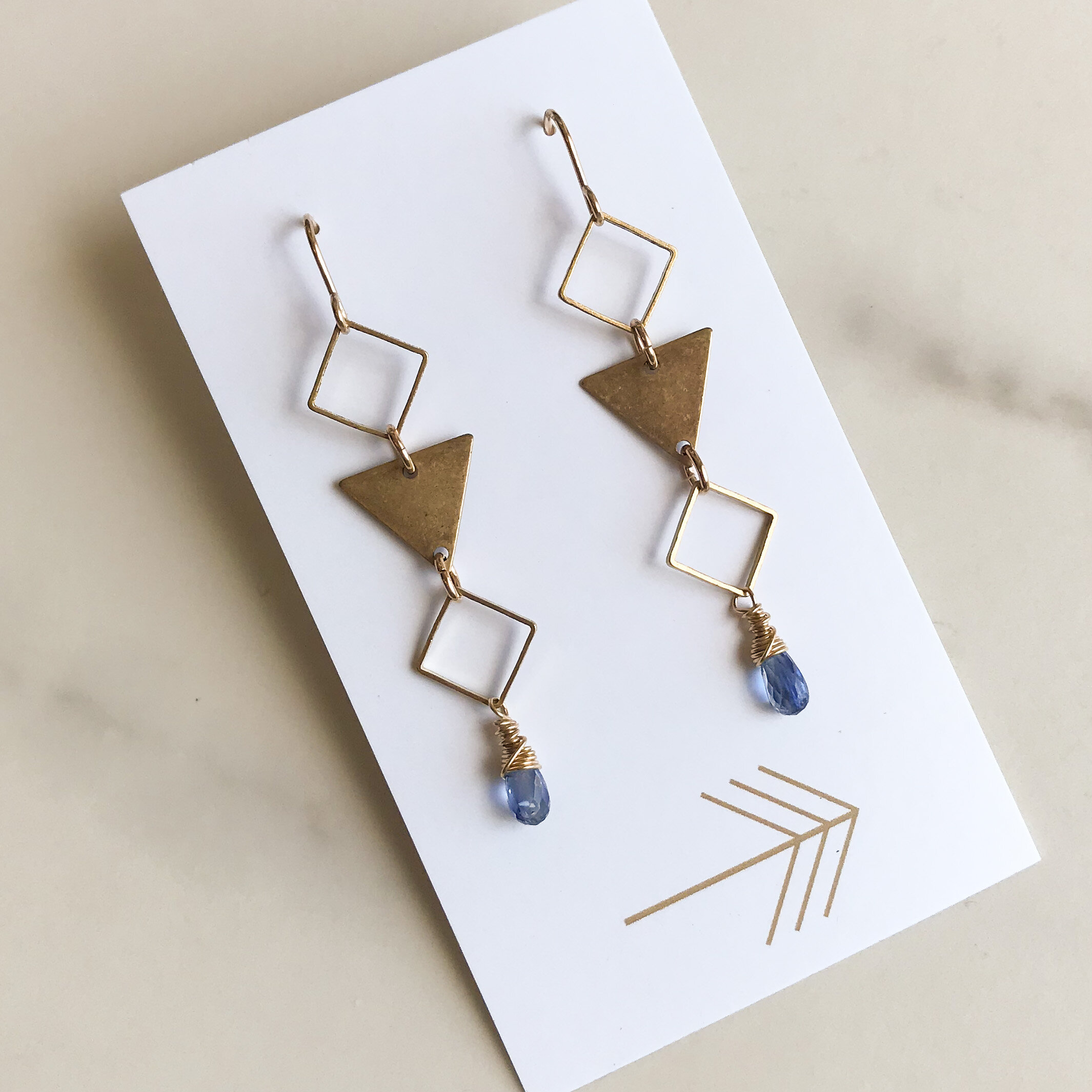 Gemstone Triangle and Double Diamond Earrings