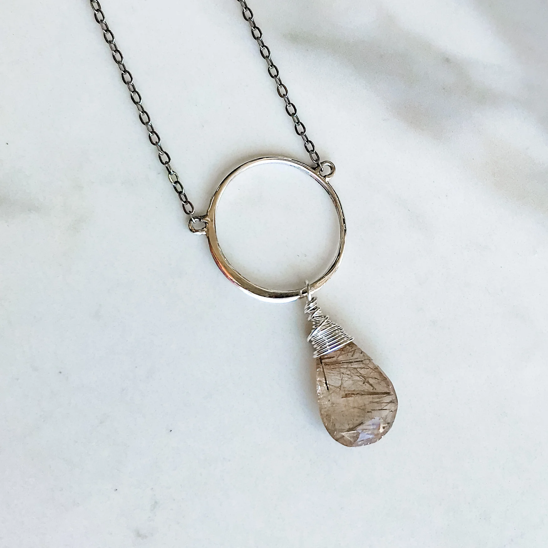 Rutilated Quartz Hoop Necklace