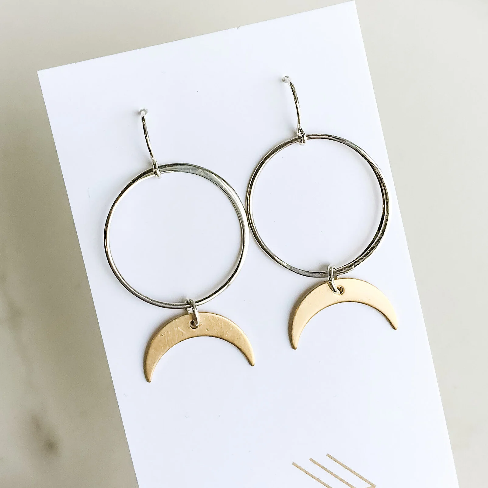 Silver &amp; Gold Crescent Hoop Earrings, lrg.