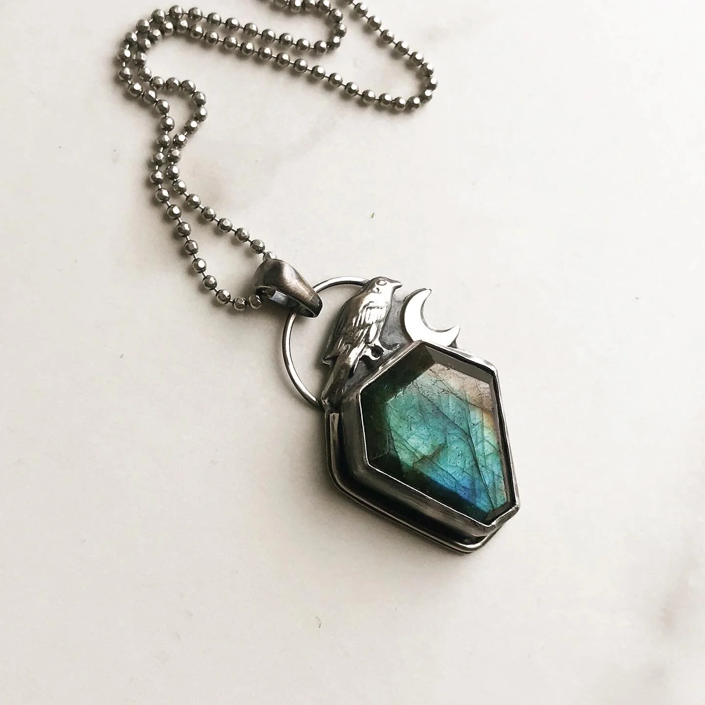 Quoth the Raven, Nevermore Labradorite Coffin Necklace