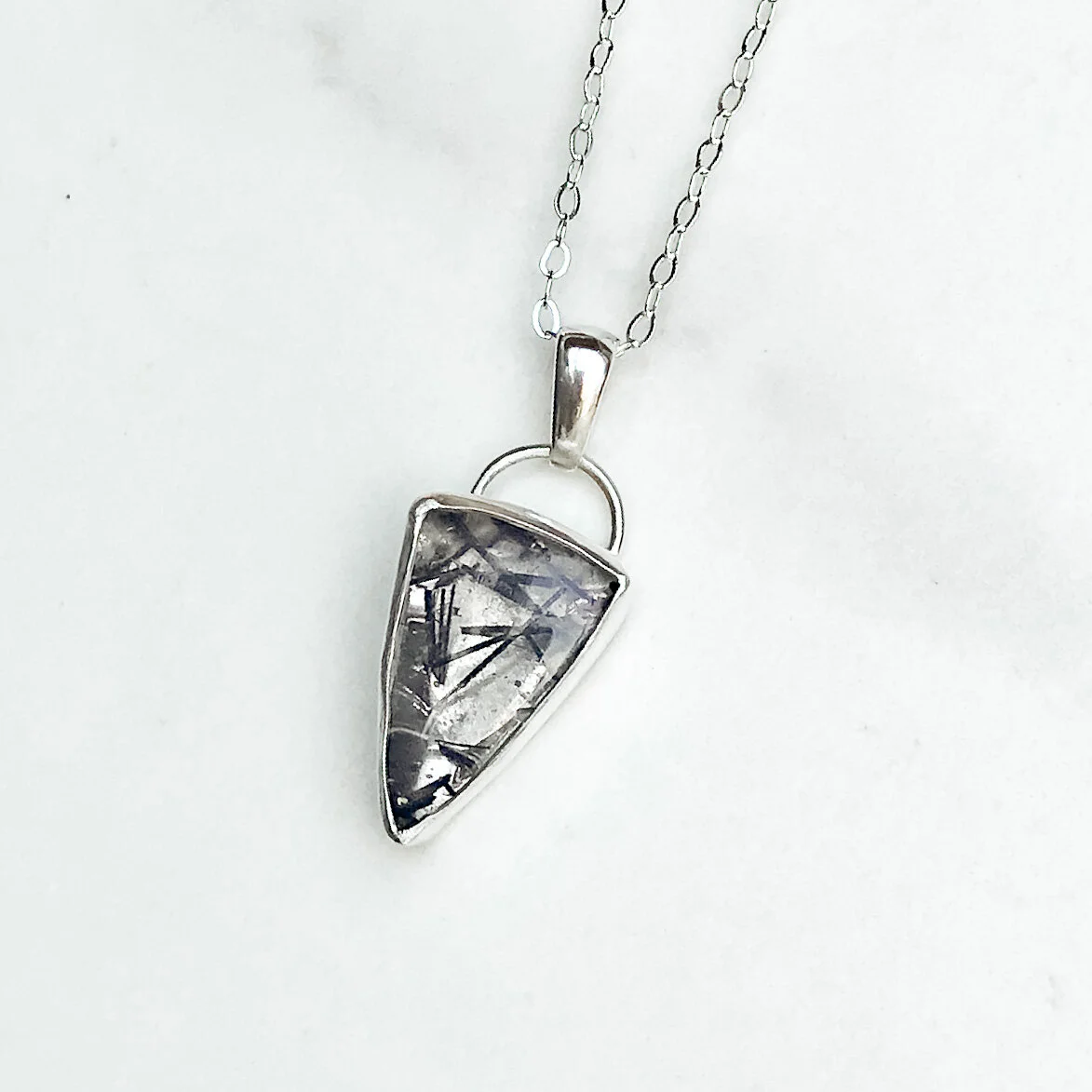 Tourmalinated Quartz Triangle Necklace
