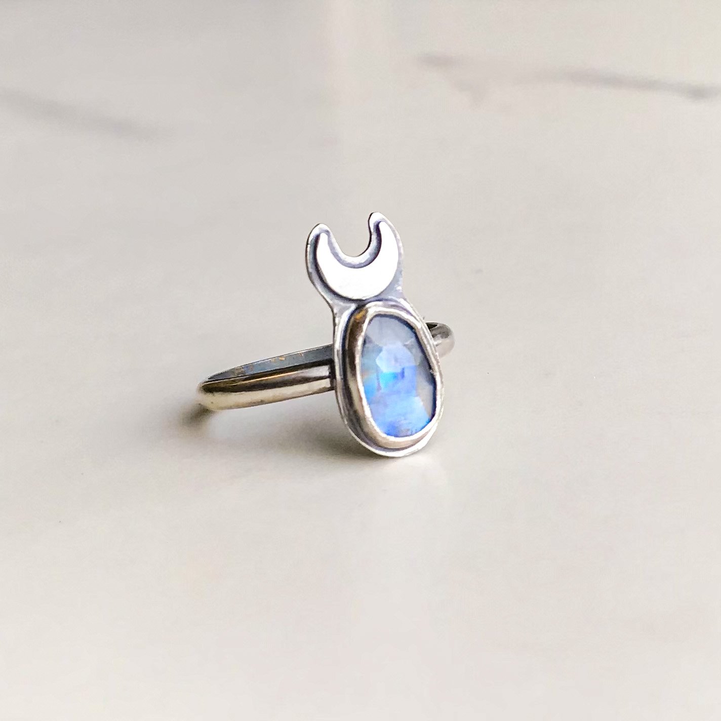 Crescent Moon Moonstone Ring